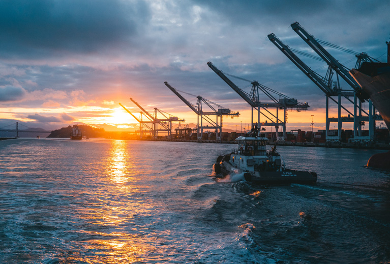 Oil Rigs Sea With Beautiful Sunset