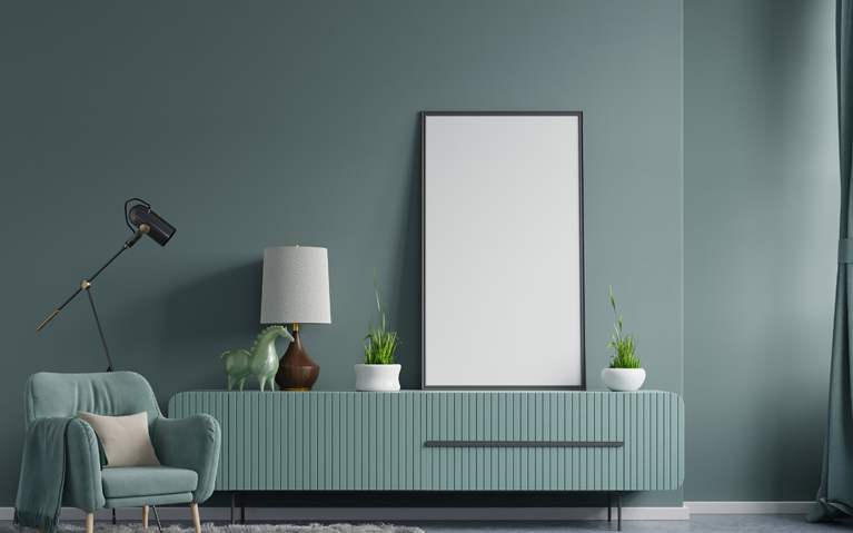 Dark Green Wall in Living Room Interior